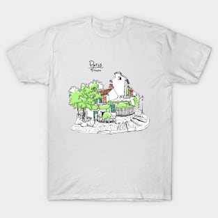 Typical parisain street on Montmartre hill in Paris, France T-Shirt